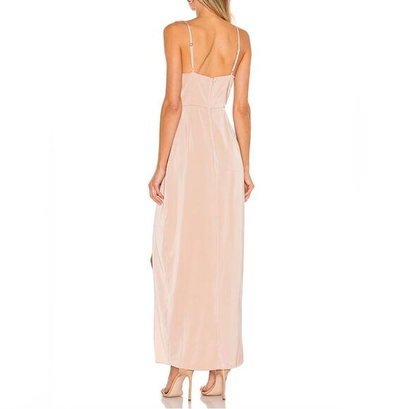 NBD REVOLVE Lila Gown in Champagne Satin Slip Draped Maxi Column Leg Slit S - Picture 3 of 13